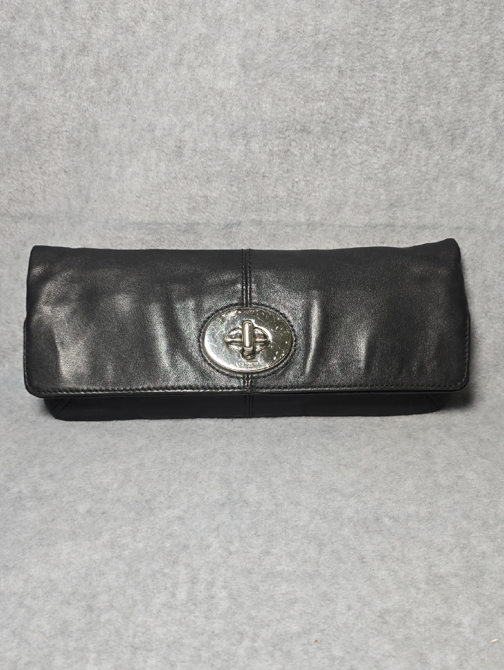 Vintage Coach Black Leather Fold-Over Turn-Lock Clutch